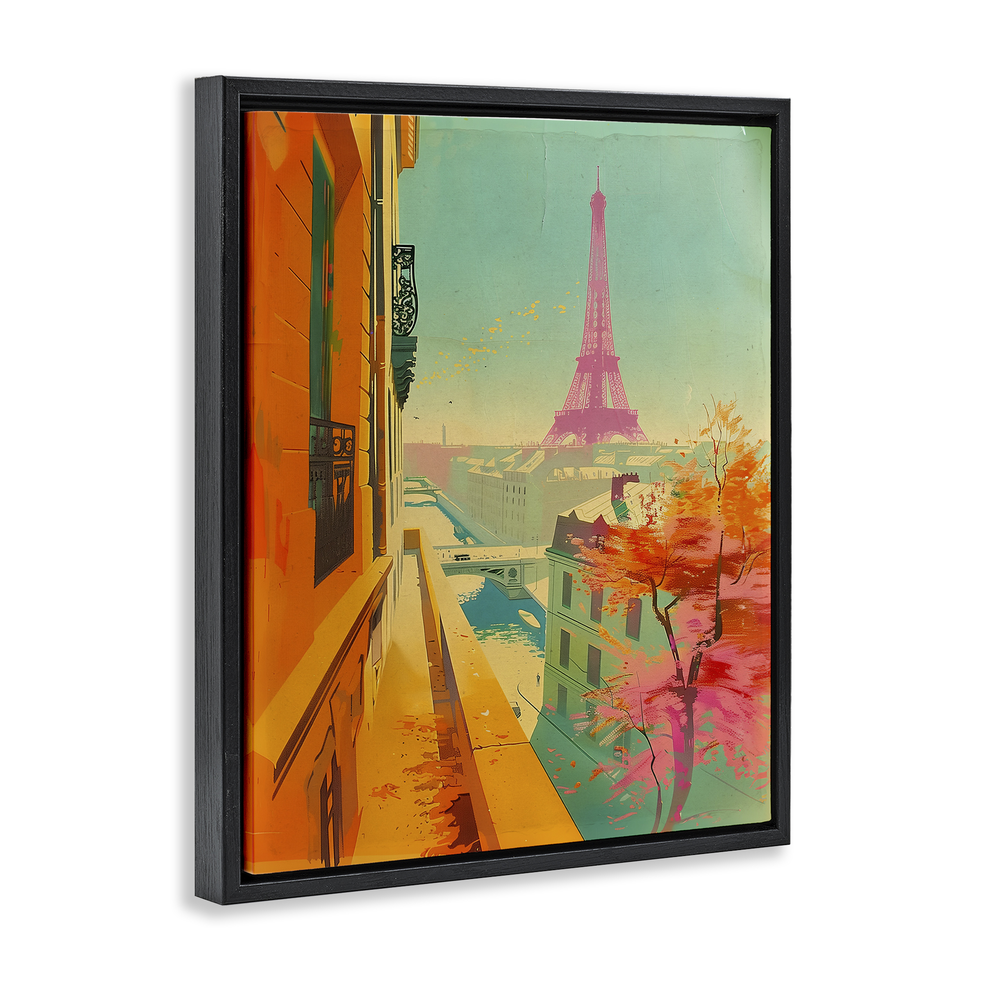 Stupell Industries Modern Eiffel Tower Town & City Painting Black Floater Framed Art Print Wall Art, 25 x 31