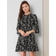 thumbnail image 4 of Vestido Con Dobladillo Con Volantes Y Cuello Anudado Con Mangas 3/4 Y Campana Floral Para Mujer Negro M, 4 of 6