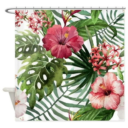 Cloth Shower Curtain CafePress - Beautiful Tropical Pink Hibiscus Flowers Floral - Unique Cloth Shower Curtain ()