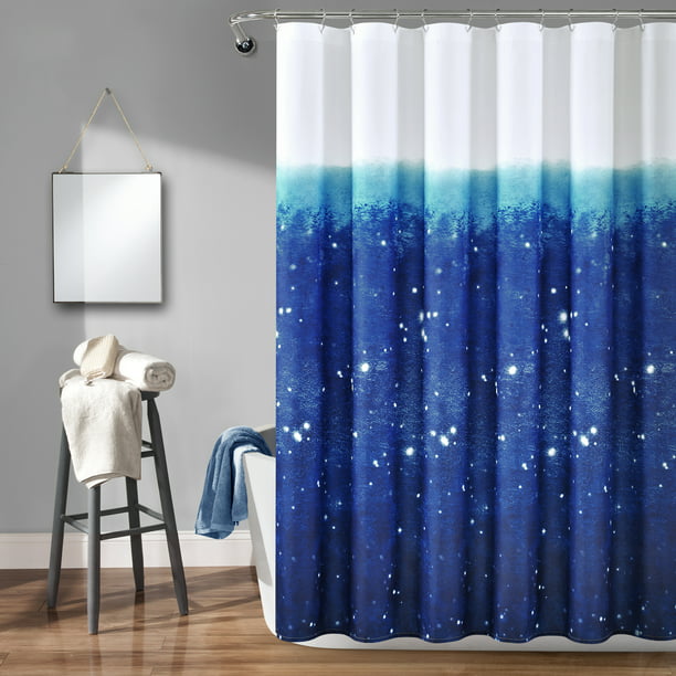 Lush Decor Make A Wish Space Star Ombre, Navy Blue Ombre Shower Curtain
