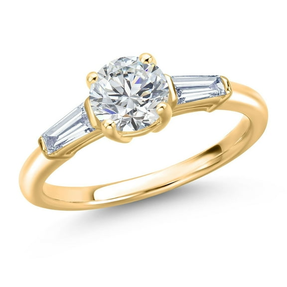 Gem Stone King 10K Yellow Gold IGI Certified Lab Grown Diamond Engagement Ring for Women | 1.30 Cttw | Center 1 Ct Round Cut | D-E Color | VS1-VS2 Clarity | Size 6