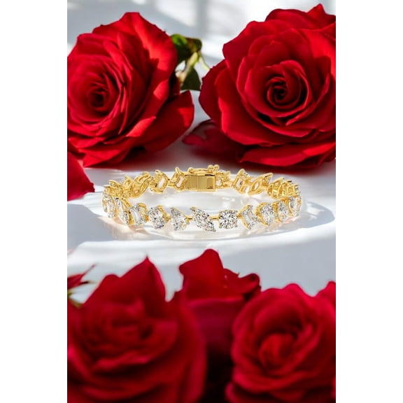 Hitanshu Jewels Marquise Cut Cubic Zirconia Women's Tennis Bracelet 14k Yellow Gold Over