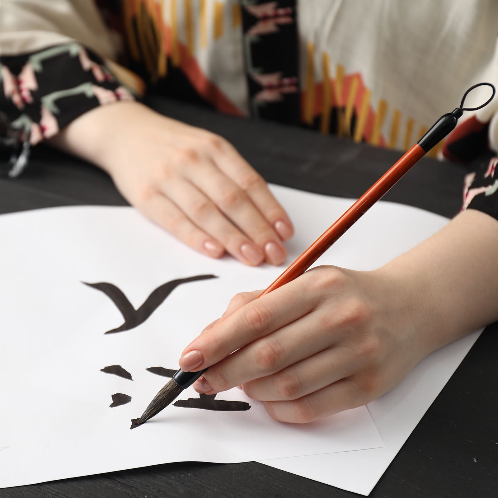 Uxcell Calligraphy Brush, Animal Hair Chinese Calligraphy Pen Ink Writing Brush Set for Watercolor, 4 Pcs