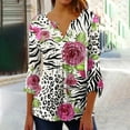 thumbnail image 1 of ICHUANYI Clearance Women's Casual Trumpet 3/4 Sleeve Printed Buttoned Basic Ruched Corset Tunic Tops Pleated T-shirts Blouses(Black, S) ICHUANYI WER2023081107429, 1 of 5