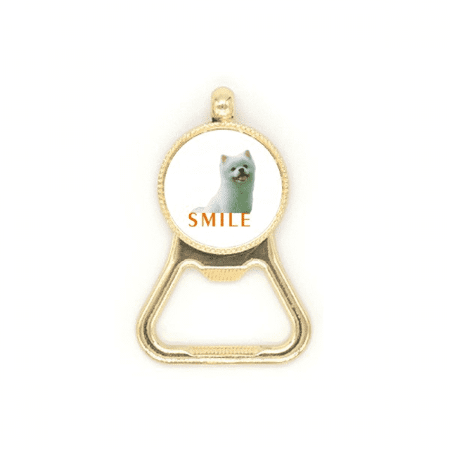 Sonrisa perros mascotas blanco Botellas de cerveza, abrelatas de acero inoxidable.