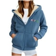 thumbnail image 2 of PiGOGI Women's Fashionable Christmas Merry Printed Fleece Hooded Sweatshirt Jacket Blue XL, 2 of 5