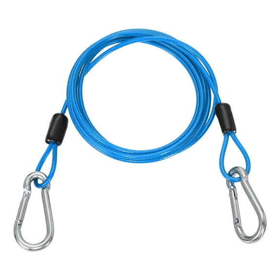 Uxcell 4.9ft (59.1") Security Steel Cable with Snap Hook, 1Pcs Coated Flexible Double Loop Wire Rope Bike Cable Lock Security Chain for Outdoor Travel Luggage, Clear Blue