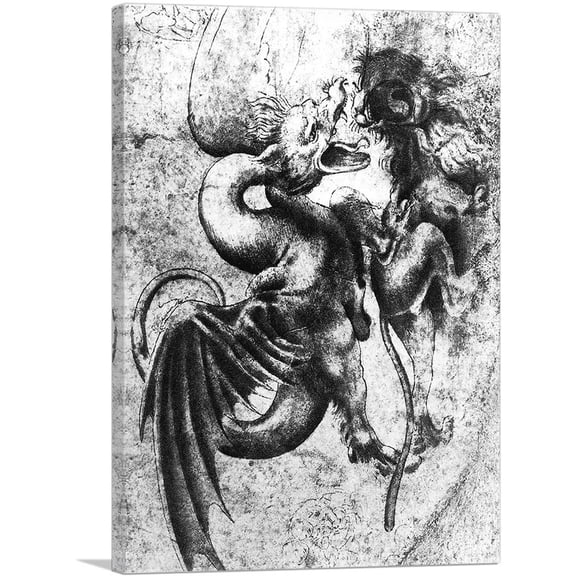 ARTCANVAS Battle Between a Dragon and a Lion Canvas Art Print by Leonardo da Vinci - Size: 26" x 18" (0.75" Deep)