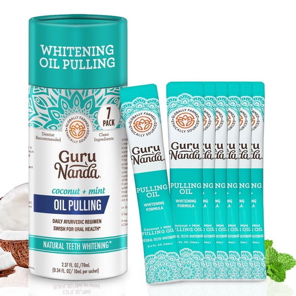 Enjuague bucal GuruNanda Travel Sachets con aceite de coco, paquete de 7