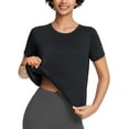 thumbnail image 2 of BALEAF Women's Workout Tops Athletic Shirts Cropped Short Sleeve Split Back Running Gym Quick Dry Sun Protection UPF 50+ Black XL, 2 of 7