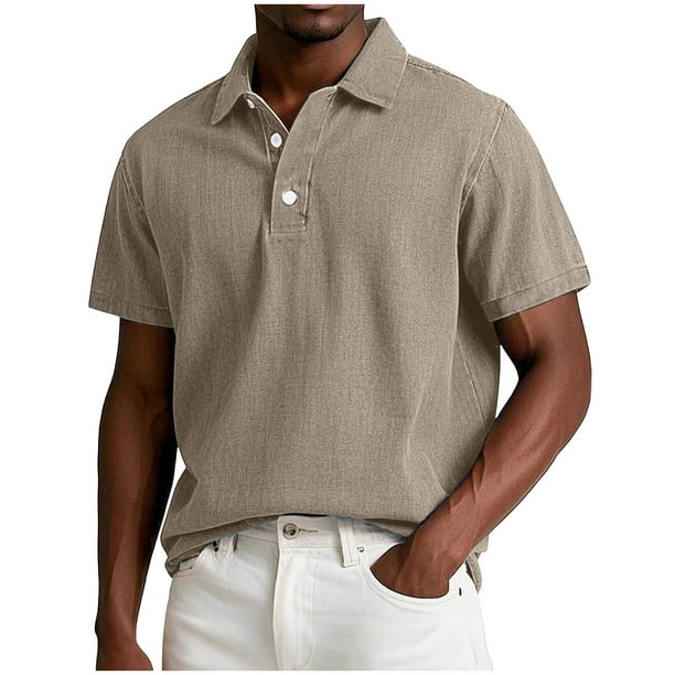 Blusa y camisa de manga corta con cuello vuelto para hombre, color liso, manga corta, solapa, informal, con botones, blusa para hombre