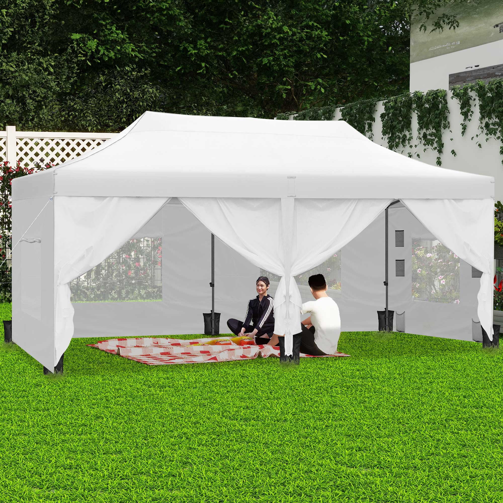 Uforic 10x20ft Outdoor Heavy Duty Pop up Canopy Tent with 6 Sidewalls - White