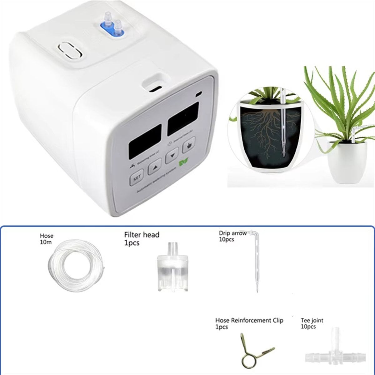 Intelligent Automatic Watering Device Timed Waterer Garden Terrace Drip Irrigation System for 10 Potted Plant Flower,1 x Smart Timer Watering Device,White