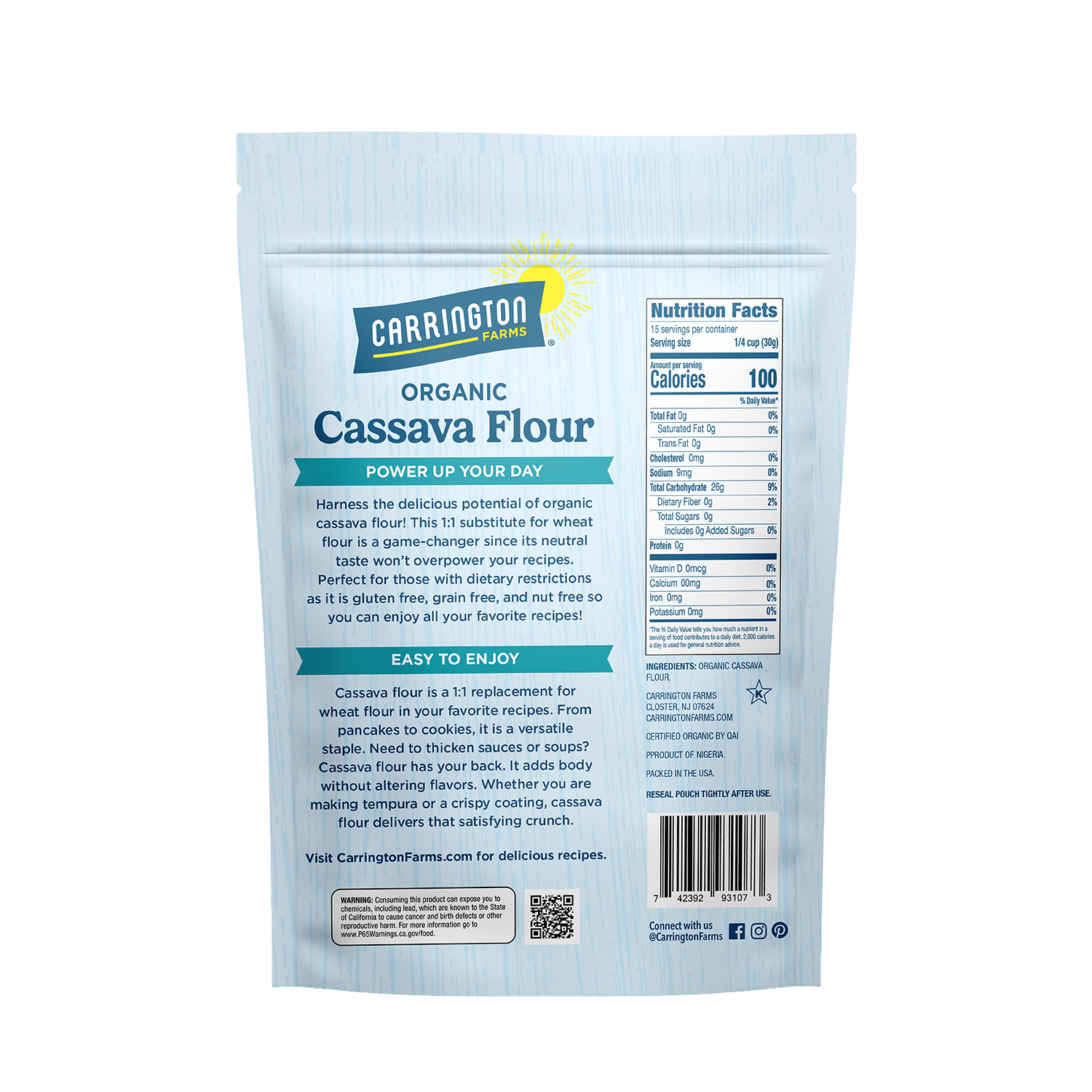 (3 pack) Carrington Farms Organic Cassava Flour
