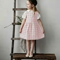 thumbnail image 5 of BRGZLK Girls Summer Cotton Linen Dresses Trendy Checkered Print Round Neck Sleeveless Back Lace Up Knee-Length Dress Pink 4-5 years, 5 of 7