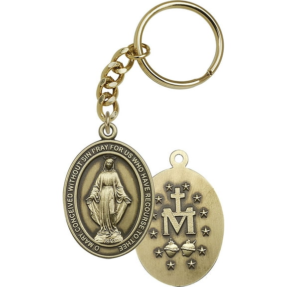 Antique Gold-Plated Miraculous Keychain 1 7/8 x 1 1/4 inches