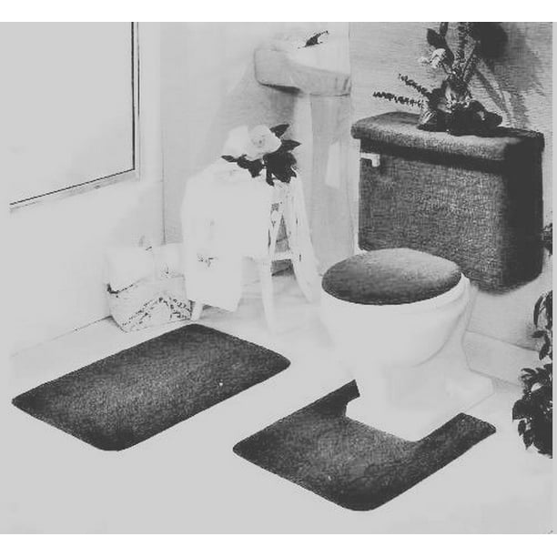 5 PIECE BATH RUG, CONTOUR, LID, TANK LID & TANK COVER SET, GRAY