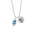 thumbnail image 2 of Delight Jewelry Silvertone Blue Open Plumeria Flower Flip Flop Silvertone Script Initial Disc - G - Charm Necklace, 20"+3", 2 of 4