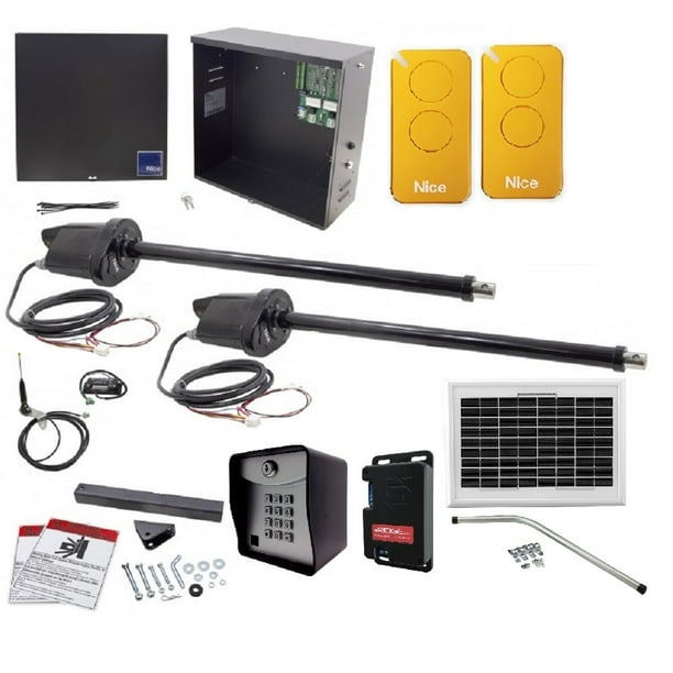 Nice Apollo 1600 Dual Swing Gate Opener Package 10 watt Solar 2 Remote