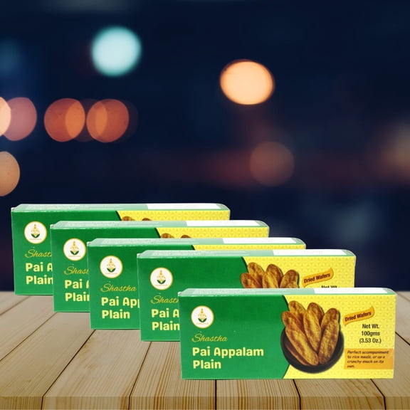 Shastha Handmade Plain Pai Pepper Appalam / Mini Pappad / Appalam - Pack of 5 , 100gm