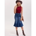 thumbnail image 3 of DARING DIVA Women's Bodycon Fishtail Ruffled Knee Length Jean Skirt X-Large Deep Blue, 3 of 7