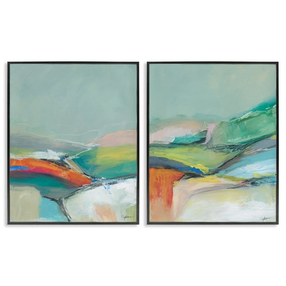 Stupell Industries Impressionist Pastel Landscape Abstract Painting Black Framed Art Print Wall Art, 11 x 14, Set of 2