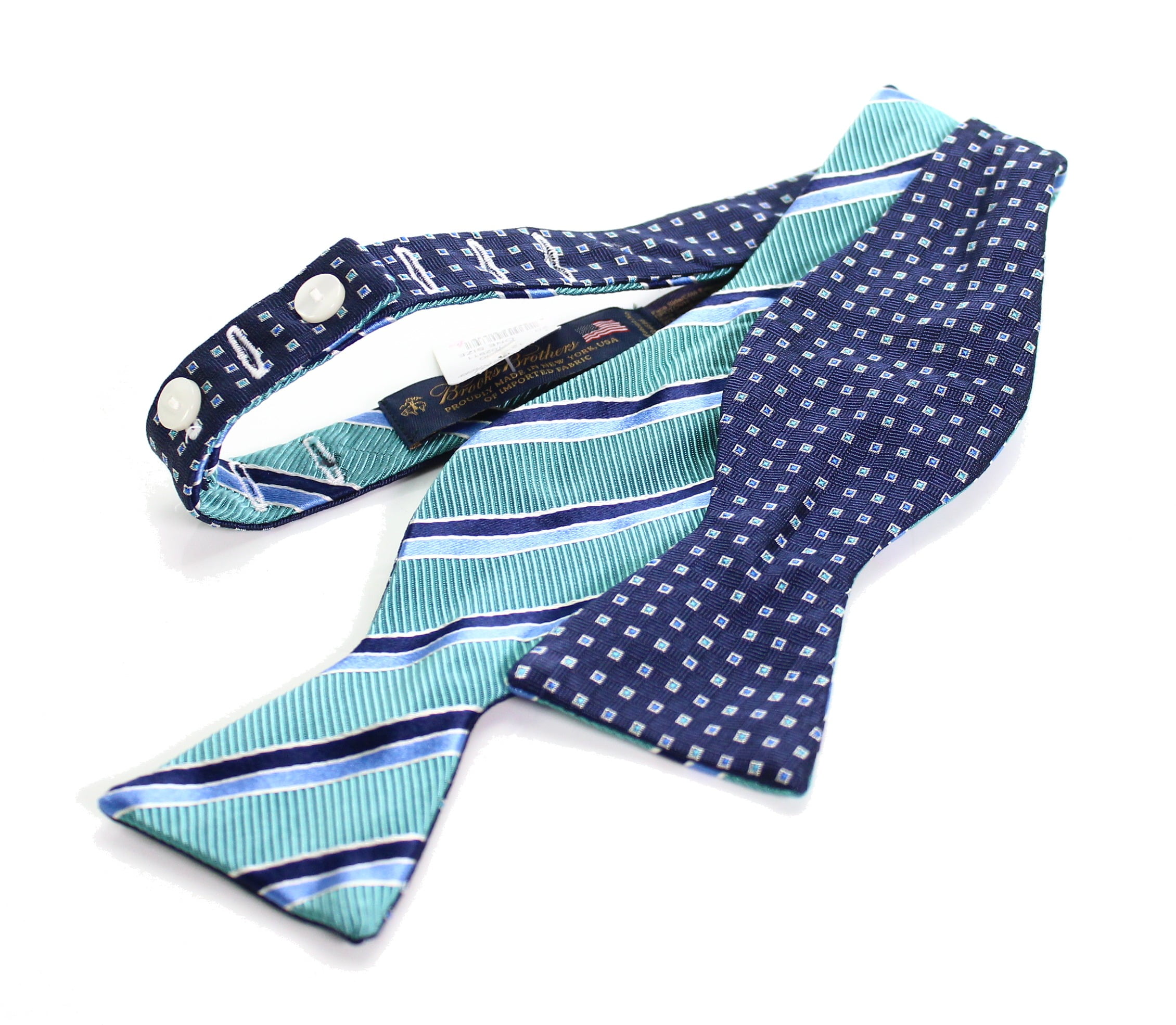 Brooks Brothers Striped Square Dot Reversible Bow Tie Silk