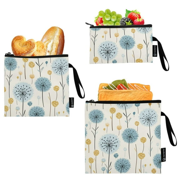 Dailycode Reusable Ziploc Bags Leakproof Sandwich Snack Freezer Bags Blue and Yellow Dandelion 3 pack