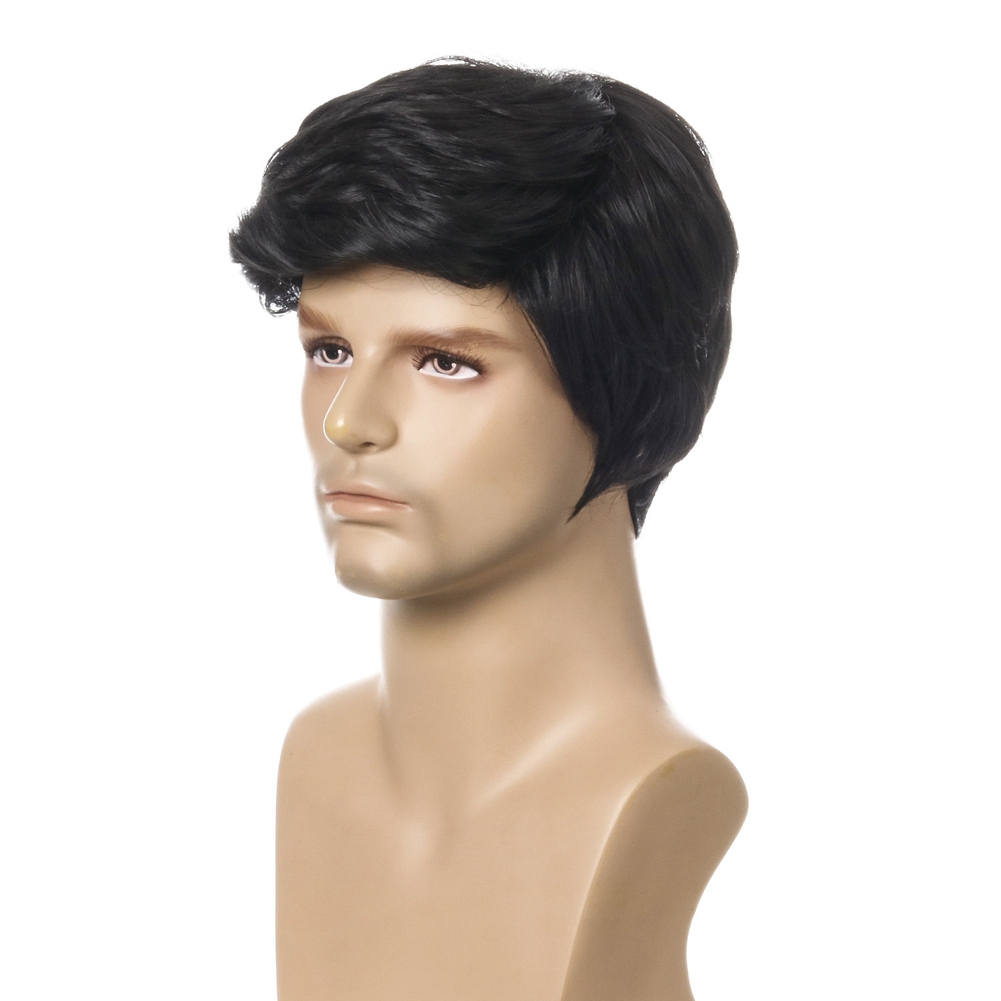Fashion Wig Short Black Male Straight Synthetic Wig for Men Hair Fleeciness Realistic Natural Black Toupee Wigs - image 2 of 8