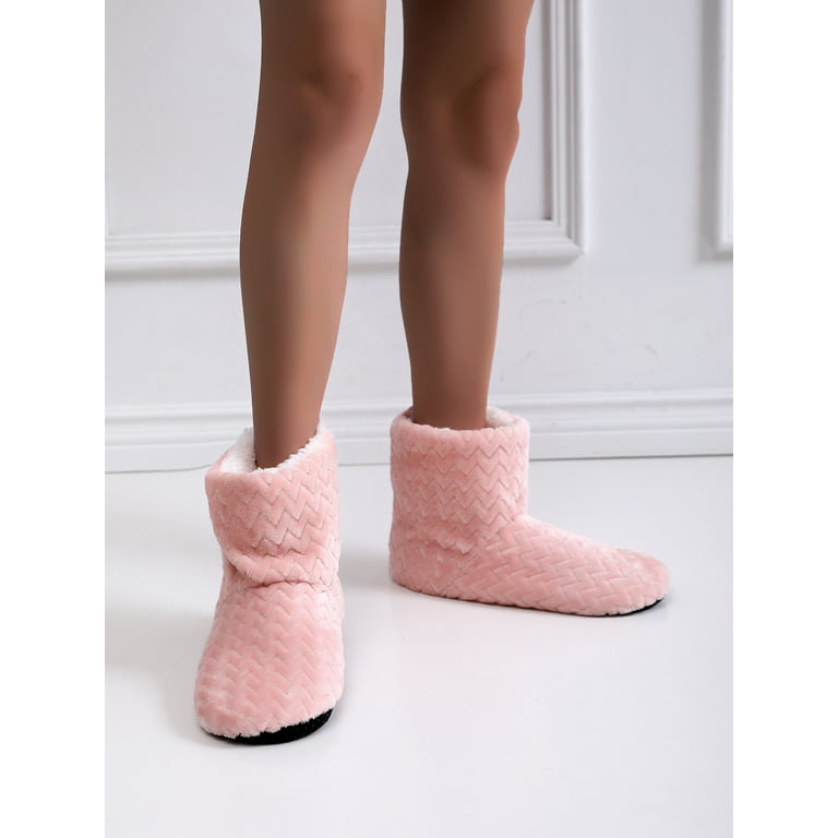 Ymiytan Ladies Warm Shoes House Slipper Socks Plush Lined Booties Slippers  Bedroom Casual Lightweight Fluffy Boots Pink US 7-10