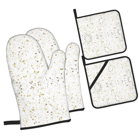 Stars Pattern Abstract Oven Mitts and Pot Holders Sets Baking Sets for Kitchen Bbq Gloves Heat Resistant Cooking Starry Sky 4 Pieces