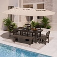 thumbnail image 2 of KINGYES 6 Piece Patio Dining Set, HDPE Outdoor Table and Chairs with Bench, Dark Brown, 2 of 12