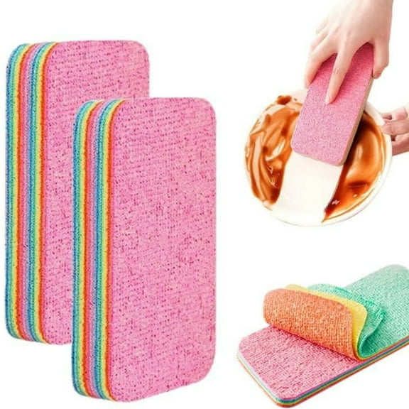 Topboutique 2 Packs Microfiber Super Fiber Rag Multilayered Cleaning Sponge 12 Layers Tearable Cleaning Cloths Non-Stick Oil Dishcloths Reusable Sponge Scourers for Kitchen