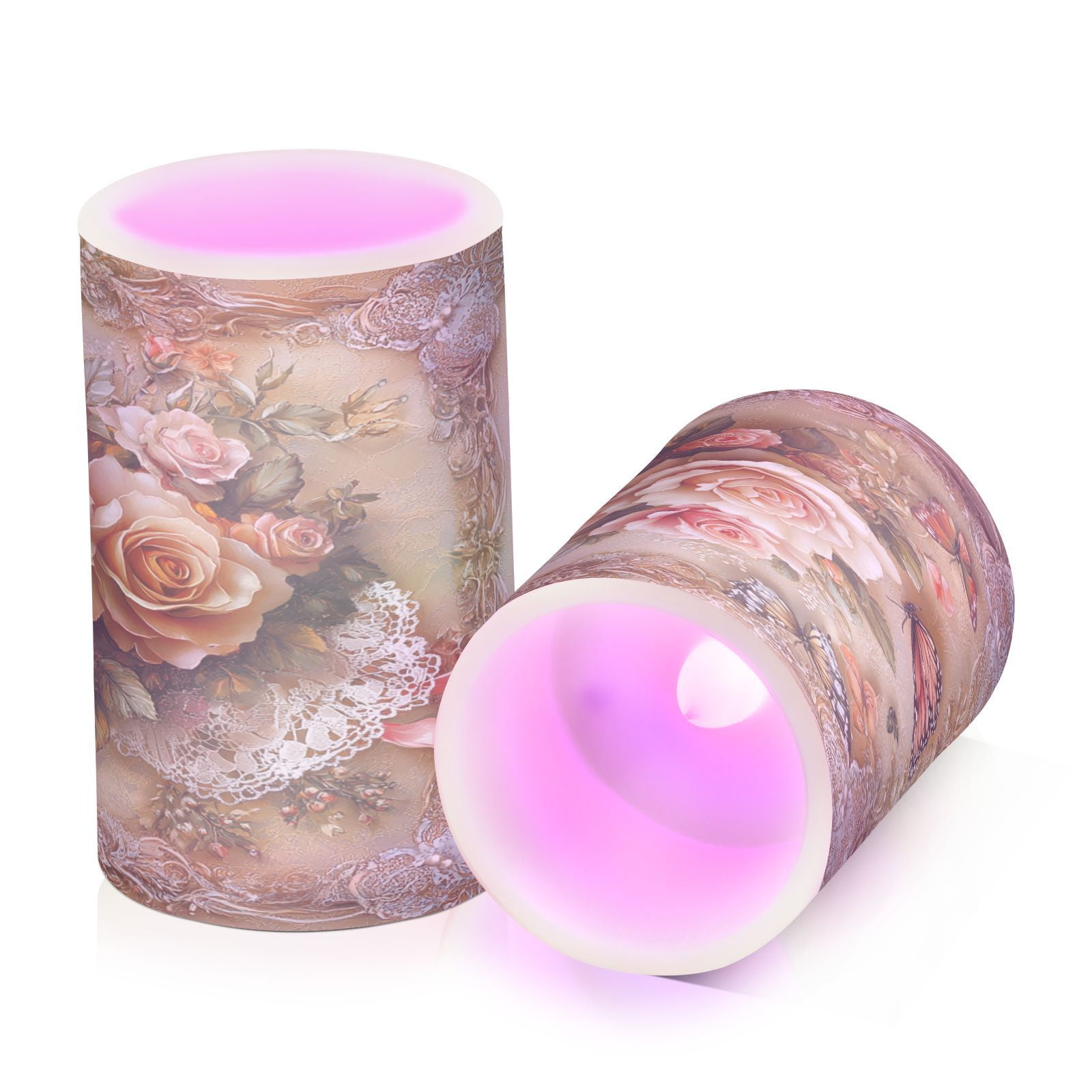 BZSMCE Flameless Candles LED Lights Butterfly and Roses on Lace Creativity Battery Candles