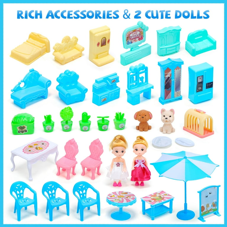 Doll House Colorful Light and 13 Rooms Huge Dollhouse with 3 Dolls