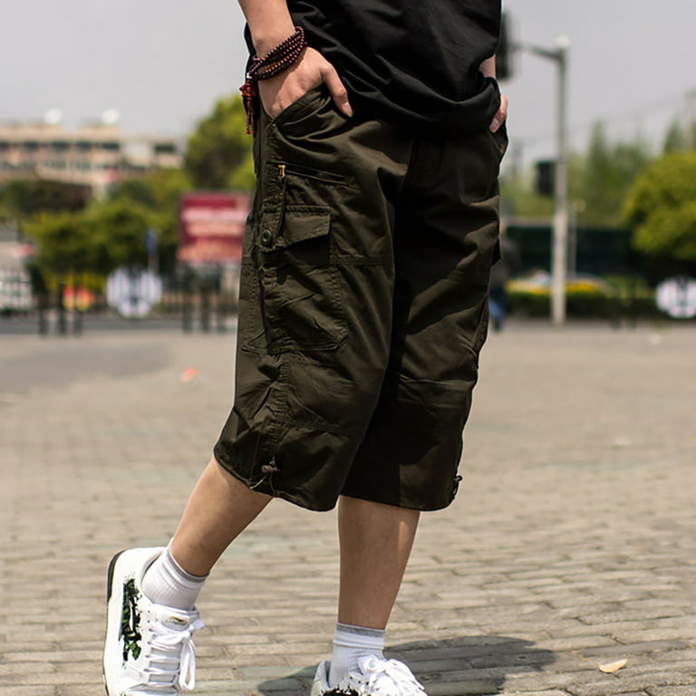 Elneeya Fashion Men\'s Cargo Shorts Summer Casual Loose Outdoor Jogger  Trousers Mid Waist Solid Color Sportswear Short Masculino