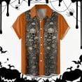 thumbnail image 2 of Mens Halloween Shirt Stylish Cat Skeleton Printed Short Sleeve Button Down Lapel Tops Comfortable Fall Daily Wear Shirts for Men Black L, 2 of 5