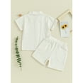 thumbnail image 4 of Bslissey Toddler Baby Boys Cotton Linen 2Pcs Outfits Infant Solid Color Short Sleeve Button Shirt Tops + Elastic Waist Shorts 6M 12M 18M 24M 3T 4T Kids Casual Clothes, 4 of 9