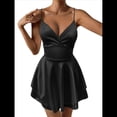 thumbnail image 3 of Vestido de Satén con Tirantes Finos para Mujer, Sin Mangas, Escote Bajo, Espalda Descubierta, Mono Corto de Fiesta, Minivestido Veraniego. Negro XS, 3 of 10