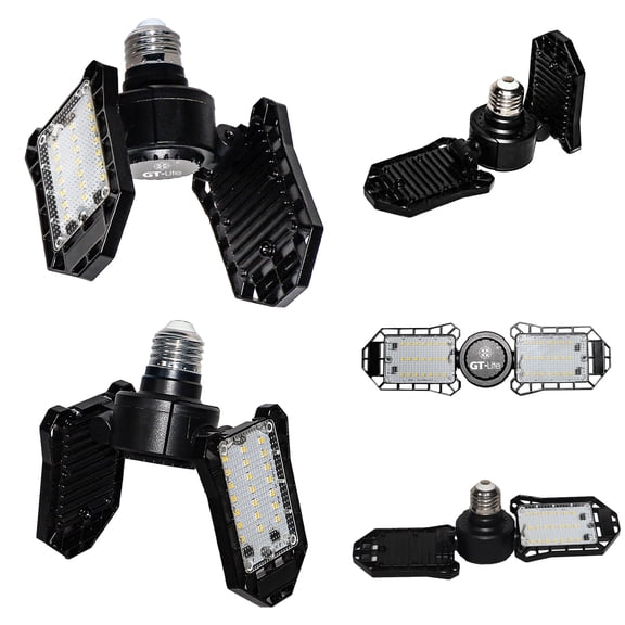 GT-Lite LED Garage Light 30-Watt 3000 Lumen, Adjustable 2-Panel Bulb, 5000K Daylight, E26, 1pack