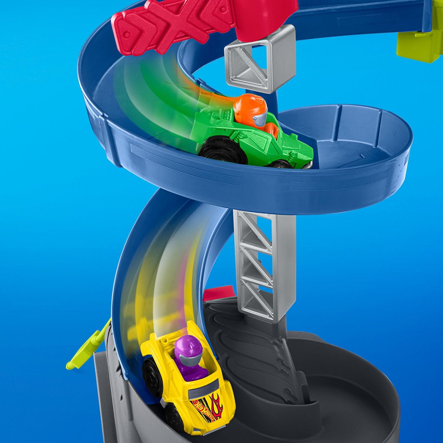Little People Hot Wheels Circuit Cascades Spirales, 2 véhicules Âges 1 1/2 - 5Y