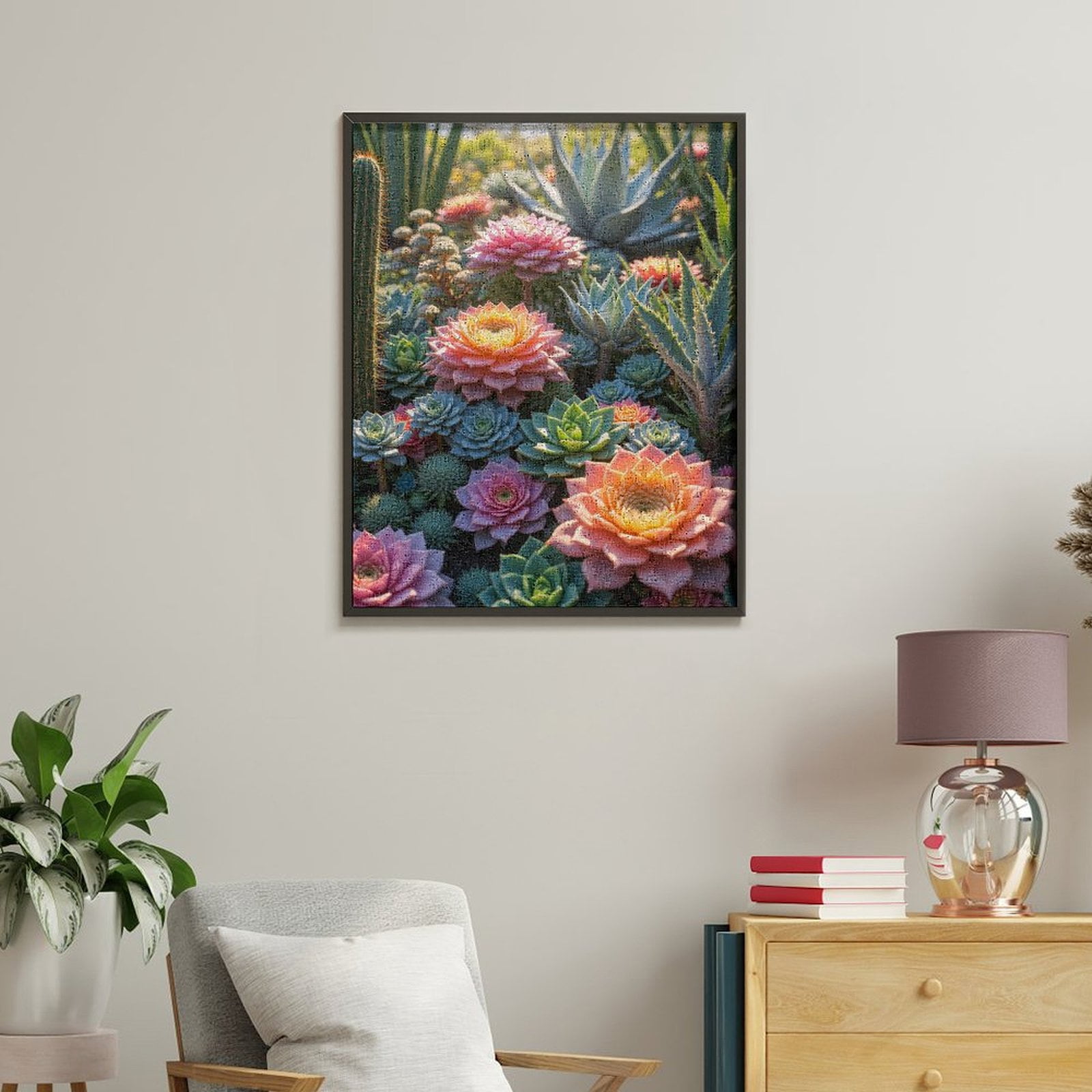Paint By Numbers Kit for Adults Beginner - DIY Multicolored Vibrant Cactus Garden Canvas Painting Kits for Adults, Frameless Paint By Number for Adults for Home Wall Decor 16x20 Inch