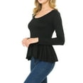 thumbnail image 3 of SSOULM Women's Long Sleeve Stetchy Knit Ruffle Hem Peplum Blouse Top with Plus Size, 3 of 5