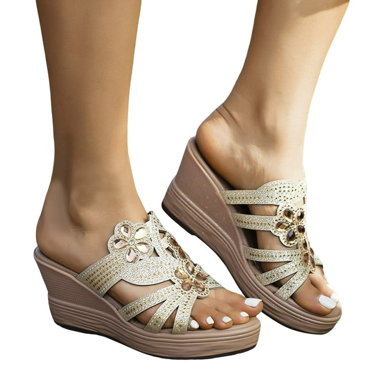 EHQJNJ Female Sandals Women Fashion Platform Casual Wedge Sandals Stylish  Sandals with Diamonds Women's Sandals Wide Sandals Women Heels