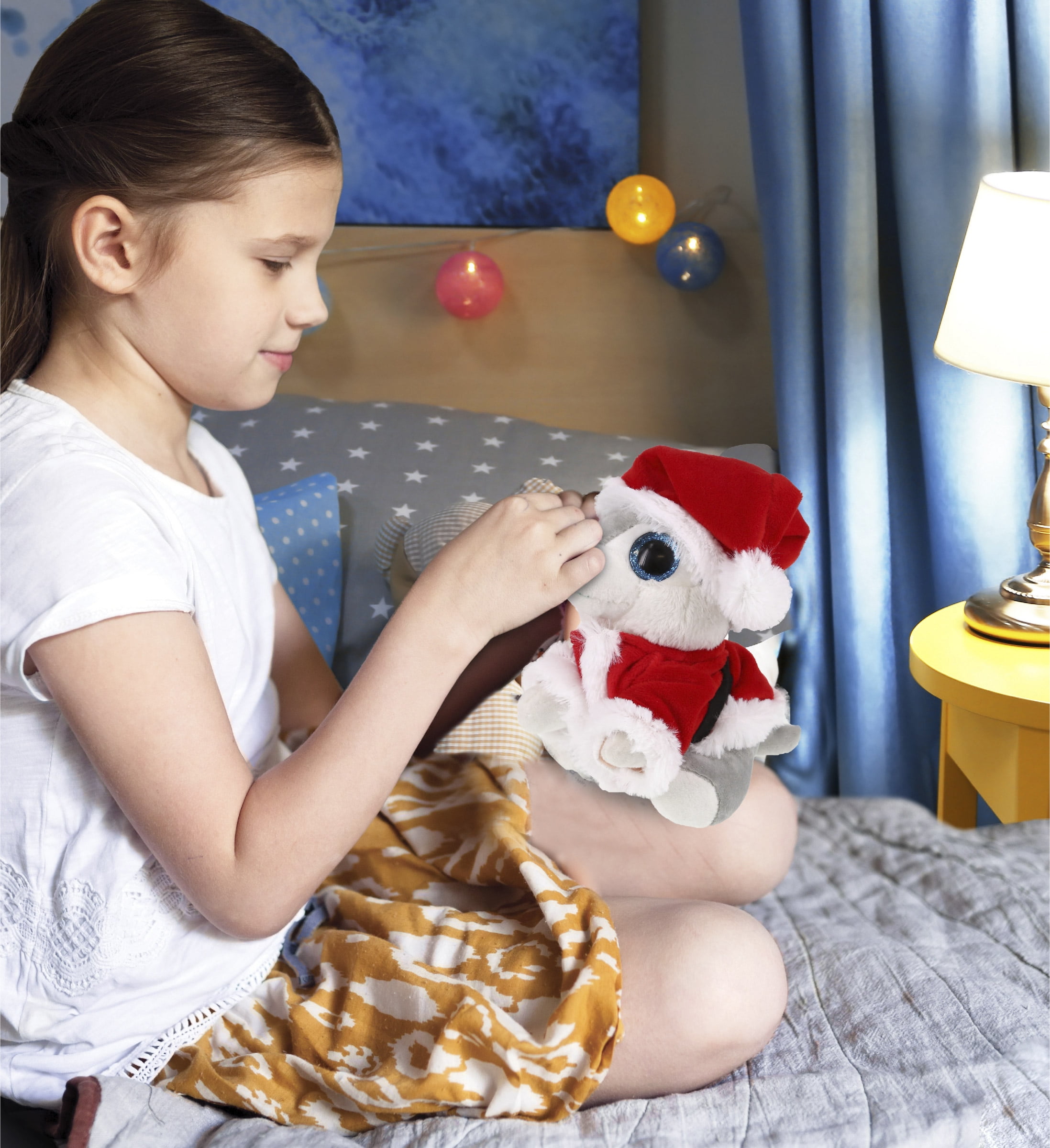 DolliBu Santa Sparkle Eyes Wolf Stuffed Animal Plush Toy - Super Soft Dress Up with Red Santa Claus Outfit, Cute Wildlife Holiday Christmas Gift - 8 Inches