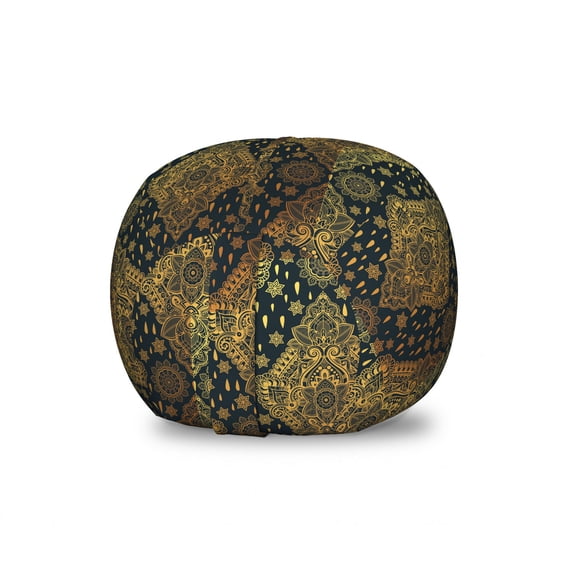 Mandala Storage Toy Bag Chair, Bohemian Paisley Ornament Tattoo Vintage Design Print, Stuffed Animal Organizer Washable Bag, Small Size, Charcoal Grey Mustard, by Ambesonne