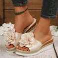 thumbnail image 2 of Flower Dress Sandals for Women 2025 Trendy Boho Summer Peep Toe Platform Slip on Espadrilles Wedge Slides, 2 of 8