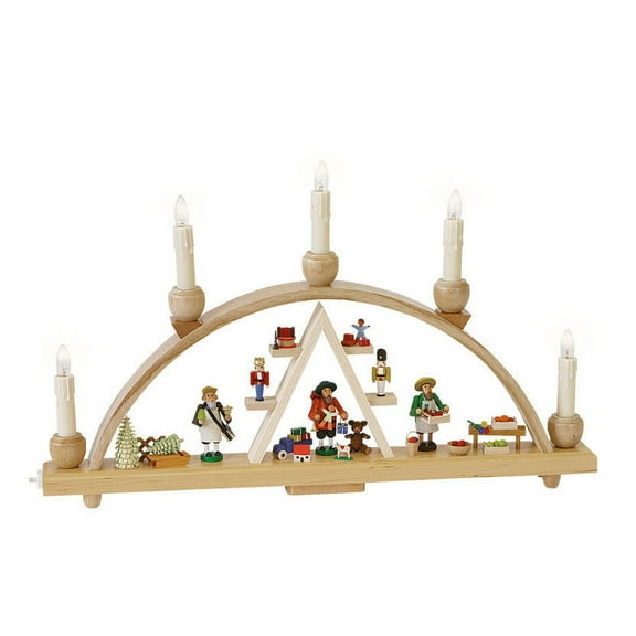 German candle arch Christmas fair, length 48 cm / 19 inch, natural, electrically illuminated, original Erzgebirge by Richard Glaesser Seiffen