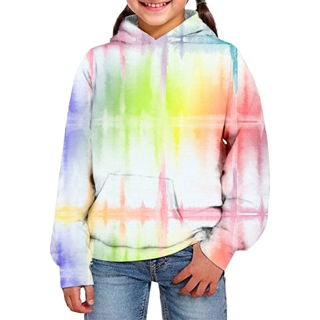 3D Visual Digital Printed Girls Tie Dye Hoodie Pullover Sweatshirt with Design for Children