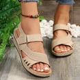 thumbnail image 2 of Women's Sandals Wedge Breathable Open Toe Summer Trendy Solid Color Ankle Strap Women Footwear Women's Fashionable Casual Versatile Summer Fashion Beach Shoes Beige 5.5, 2 of 9
